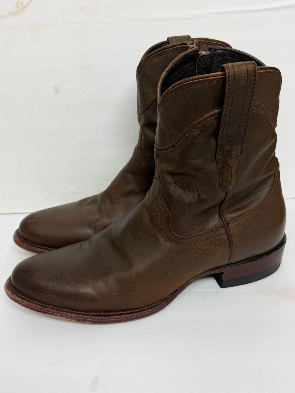 Tecovas Men Cafe Brown Goat Leather The Dean Western Boots Side Zip 9.5D $265